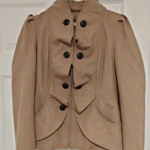 Anthropologie Cream Confection Military Ruffle Beige Jacket